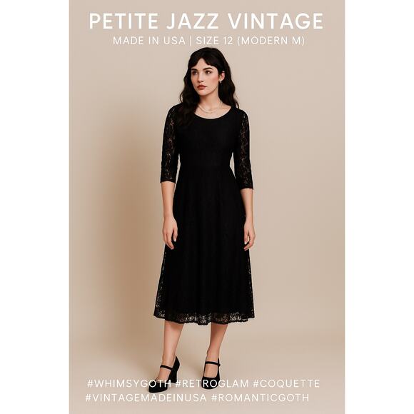 Vtg 90s Petite Jazz Floral Lace Whimsigoth Gothic Romantic Midi Dress, Medium - Picture 1 of 11